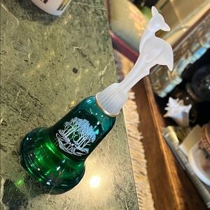 Avon Green Glass MOONWIND COLOGNE Bottle w/ White Deer Design